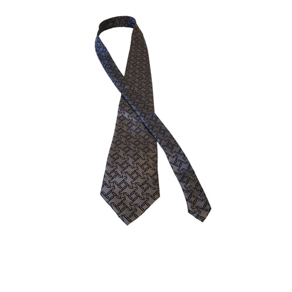 BELISI MENS TIE GRAY WITH BLACK 'B' NECK TIE 100% SILK DESIGNER WEDDING OFFICE - Picture 4 of 13